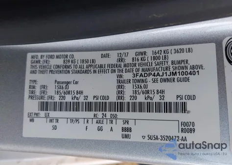 2018 Ford Fiesta S z USA, uszkodzony, nr VIN 3FADP4AJ1JM100401